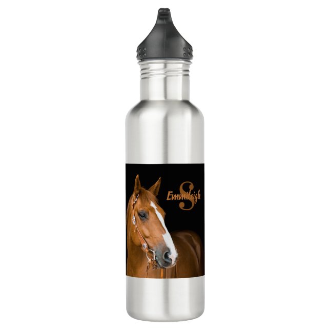 Bouteille D'eau Trimestre Brown Cheval Noir Monogramme Nom initial (Droite)