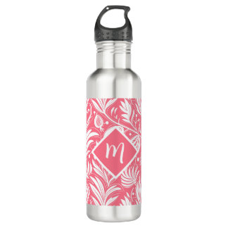 Bouteille D'eau Tropical rose floral motif diamant Monogramme