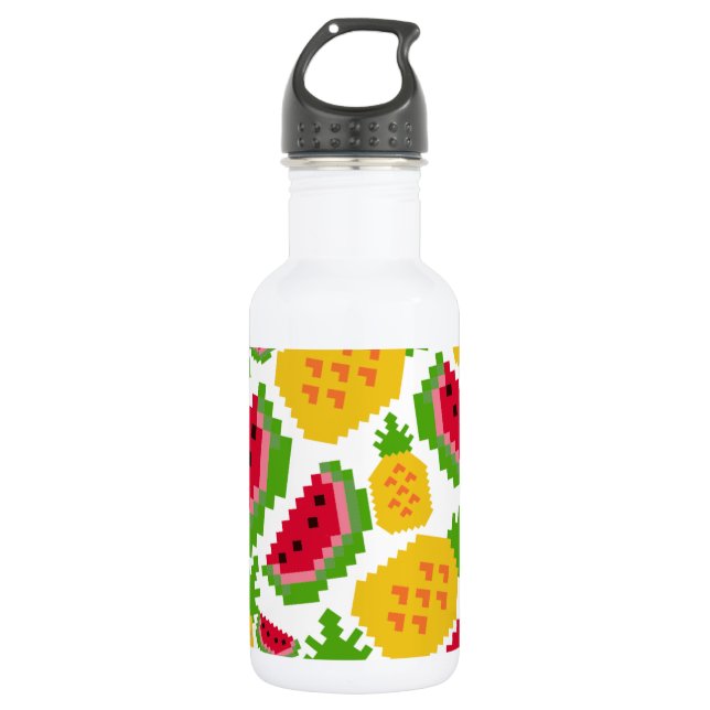 Bouteille D'eau Tropical Watermelon and Pineapple Pixel Pattern (Devant)