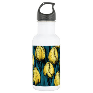 Bouteille D'eau Tulières jaunes avec feuilles bleus