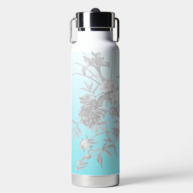Bouteille d'eau turquoise avec nom et fleurs (Salle de sport)