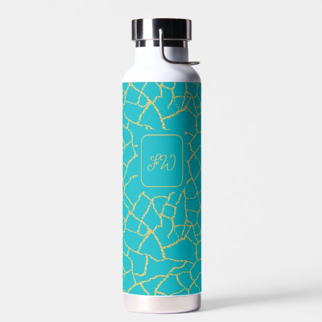Bouteille D'eau Turquoise Turquoise Blue Gold Vein Kintsugi Initia (Gauche)