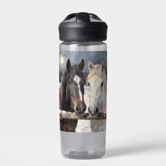 Bouteille D'eau Two Horses on a Snowy Farm | Personalized (Extérieur)