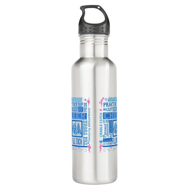 Bouteille D'eau Typographie guerrière en bleu et rose (Dos)