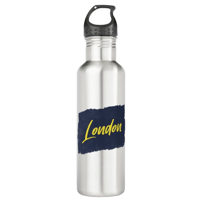Bouteille D'eau Typographie jaune manuscrite de Londres (Devant)