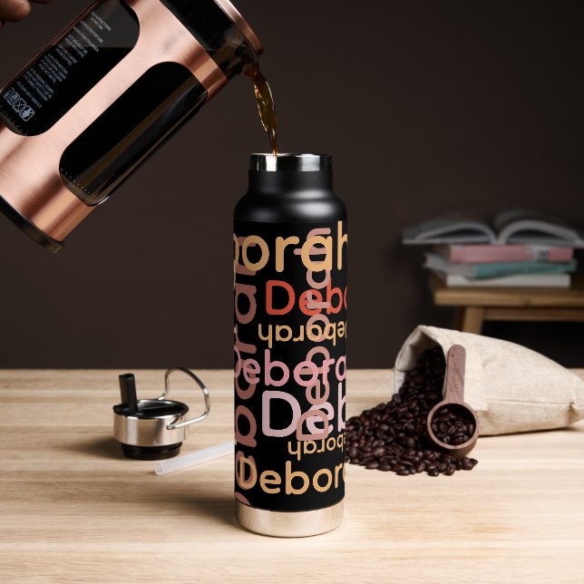 Bouteille D'eau Typographie moderne Noms rose noir (Extérieur)