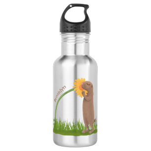 Bouteille D'eau Un mignon chien de prairie reniflant la caricature