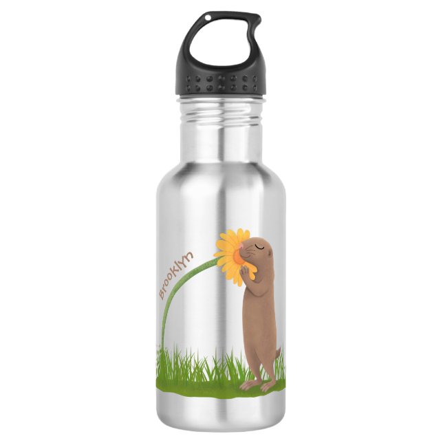 Bouteille D'eau Un mignon chien de prairie reniflant la caricature (Devant)