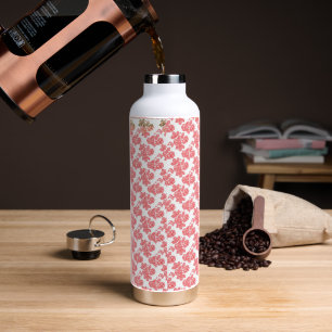 Bouteille D'eau un motif à fleurs rouge et blanc sur fond blanc