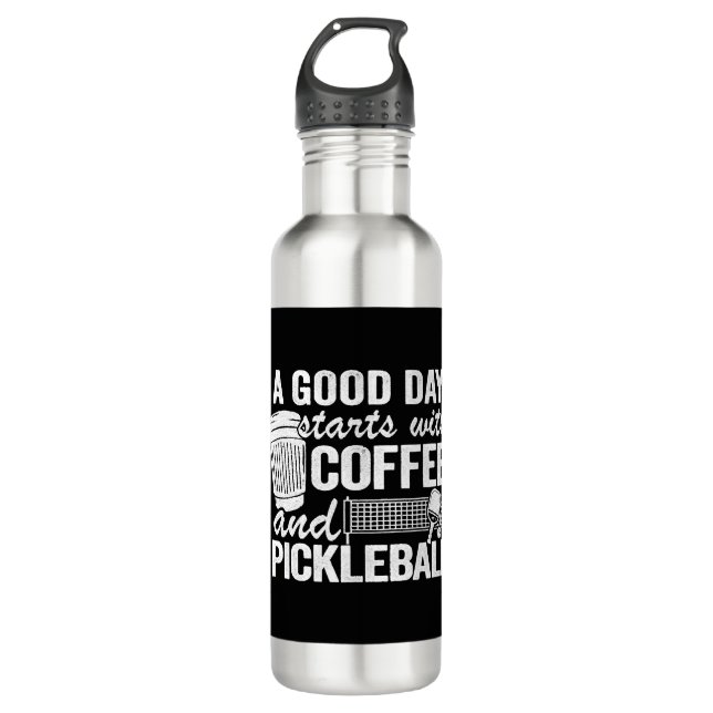Bouteille D'eau Une Bonne Journée Commence Avec Café Et Pickleball (Devant)