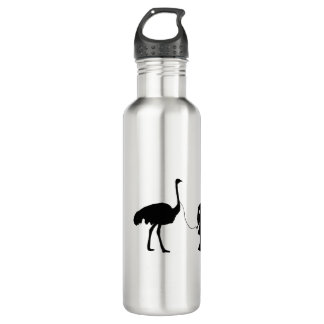 Bouteille D'eau Une Fille Marchant Son Animal De Compagnie Ostrich