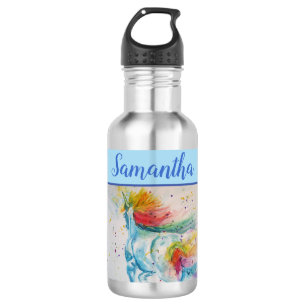 Bouteille D'eau Unicorn Aquarelle mignonne Filles Whimsical Nom Ar