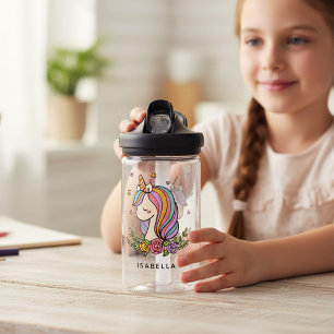 Bouteille D'eau Unicorn mignon Whimsical Girl Nom personnalisé