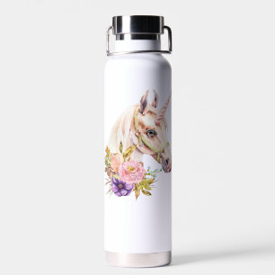 Bouteille D'eau Unicorn Watercolor Flowers Ajouter un nom chaud ou