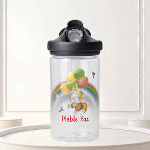 Bouteille D'eau Unicorne arc-en-ciel avec nom de monogramme de bal