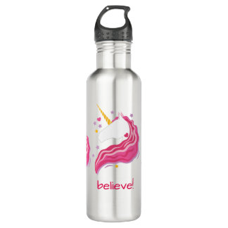 Bouteille D'eau Unicorne magique rose personnalisée