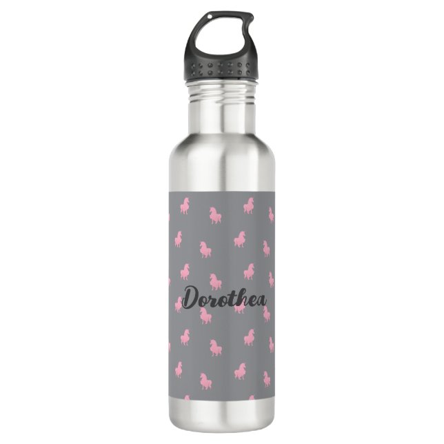 Bouteille D'eau Unicorne rose invisible sur gris (Devant)