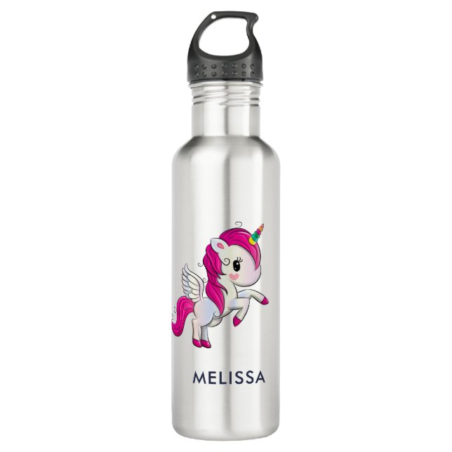Bouteille D'eau Unicorne rose mignonne avec ailes (Devant)