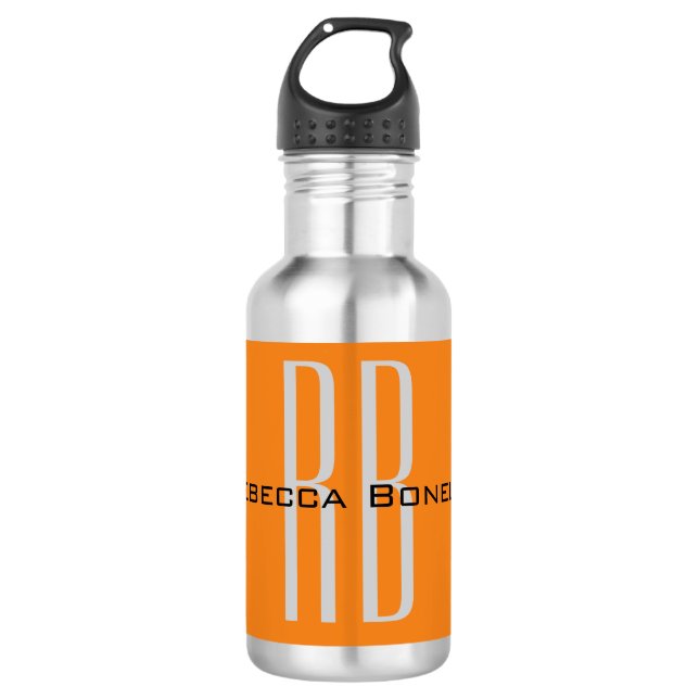 Bouteille D'eau Unique Unique Orange Initiales Monogramme Moderne (Devant)