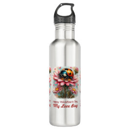 Bouteille D'eau  Valentine Love Bug on Blossoms Rose