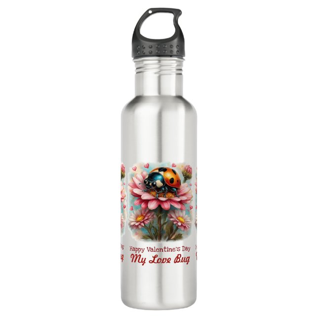 Bouteille D'eau  Valentine Love Bug on Blossoms Rose (Devant)