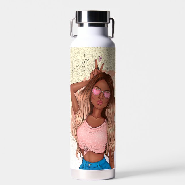 Bouteille D'eau Valentines Faux Parties scintillant Fille Tan Chev (Avant)