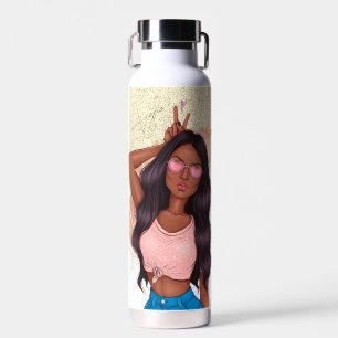 Bouteille D'eau Valentines Faux Parties scintillant Fille Tan Noir