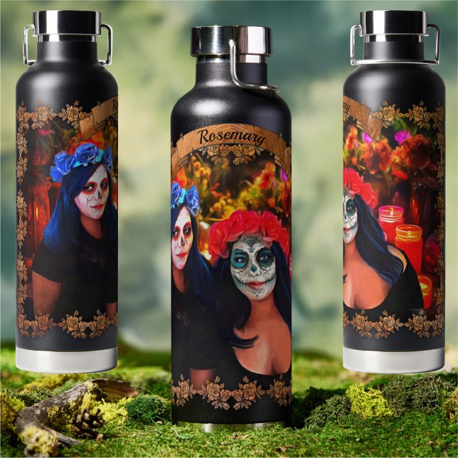 Bouteille D'eau Vallarta Catrinas avec fleurs et bougies 1718 (Créateur téléchargé)