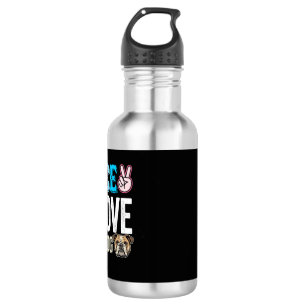Bouteille D'eau Vecteur Peace Love Bouledogue