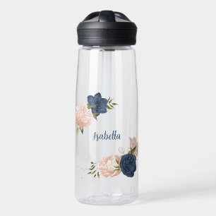 Bouteille D'eau végétation marine et fleurs roses rousses