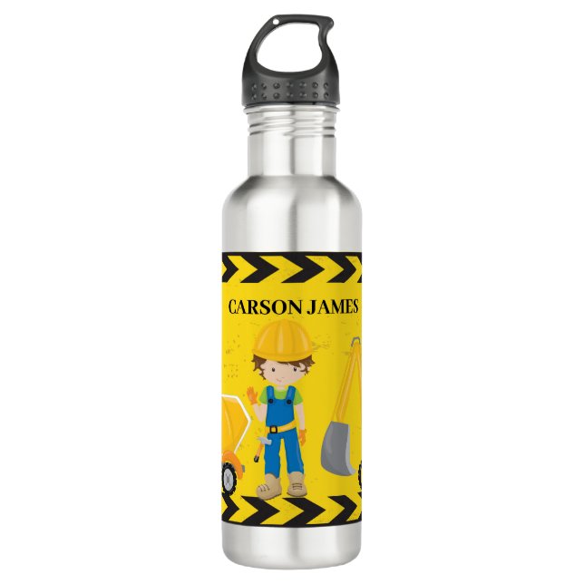 Bouteille D'eau Véhicule de construction cool Personnalisé Jaune E (Devant)