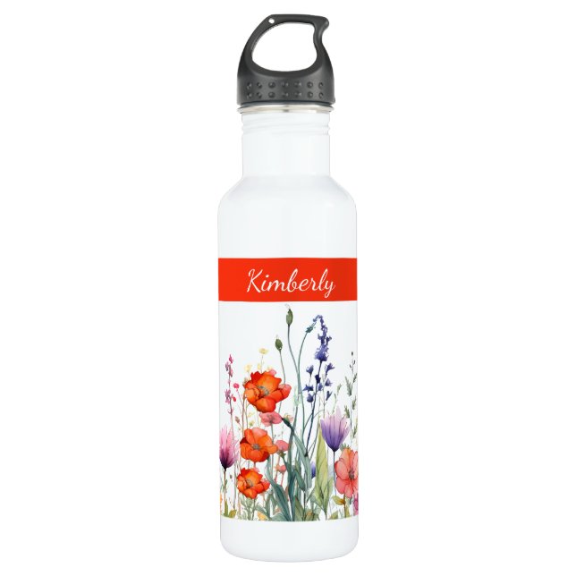 Bouteille D'eau Vibrant Watercolor Wildflowers Personalized (Devant)