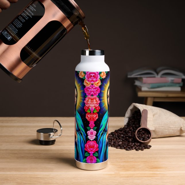 Bouteille D'eau Vierge Marie avec mains de prière et Rose (Gym)