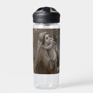 Bouteille D'eau Vierge vintage et enfant avec cadre argenté