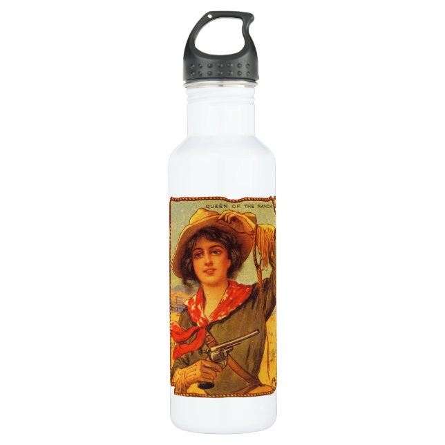 Bouteille D'eau Vintage Cowgirl "Reine du Ranch" (Devant)