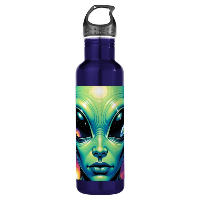 Bouteille D'eau Visage Alien avec des planètes Réflexions dans les (Devant)