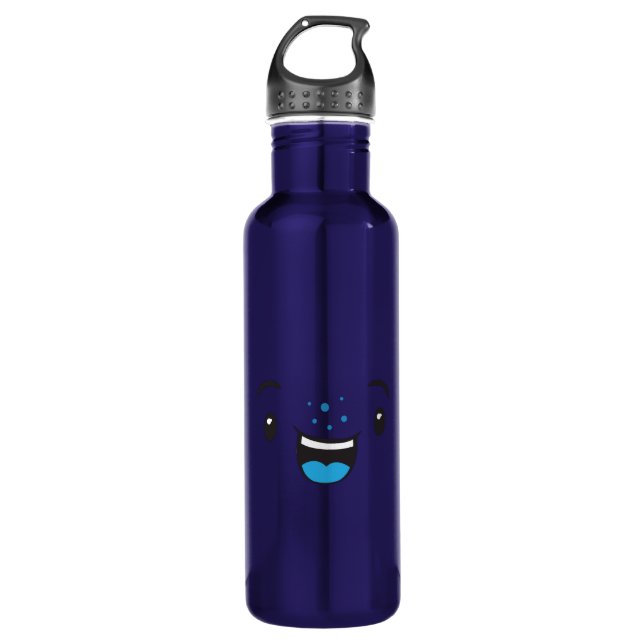 Bouteille D'eau Visage bleu souriant Kawaii (Devant)