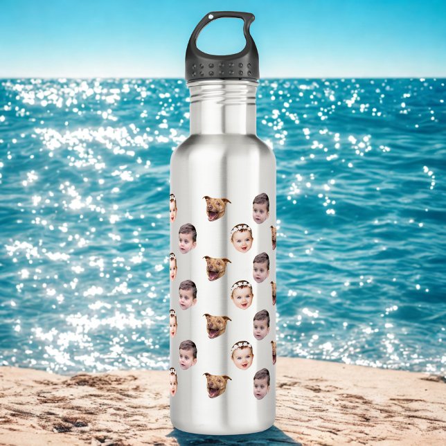 Bouteille D'eau Visage personnalisé, cadeau familial unique 3 phot (Créateur téléchargé)