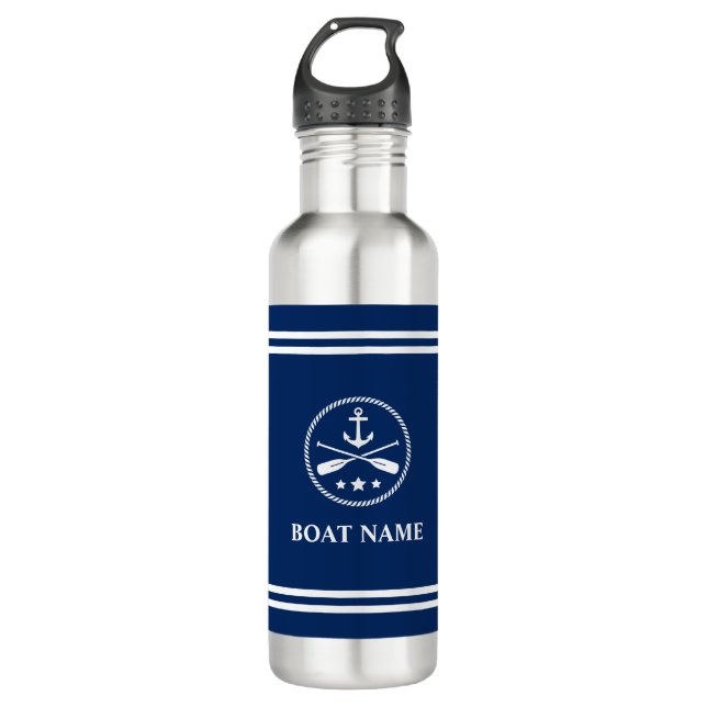 Bouteille D'eau Votre nom de bateau Ancre & Oars White Stripes (Devant)