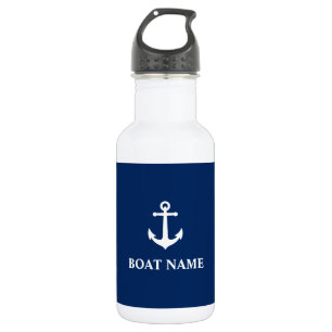 Bouteille D'eau Votre nom de bateau Ancre Vintage Bleu blanc