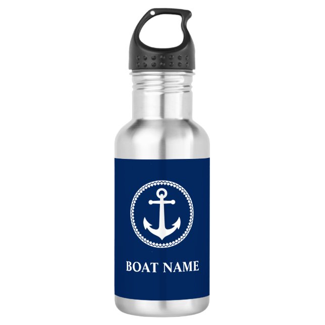 Bouteille D'eau Votre nom de bateau Sea Ancre Blue (Devant)