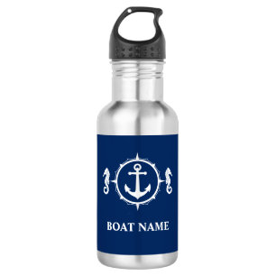 Bouteille D'eau Votre nom de bateau Seahorse Ancre Blue