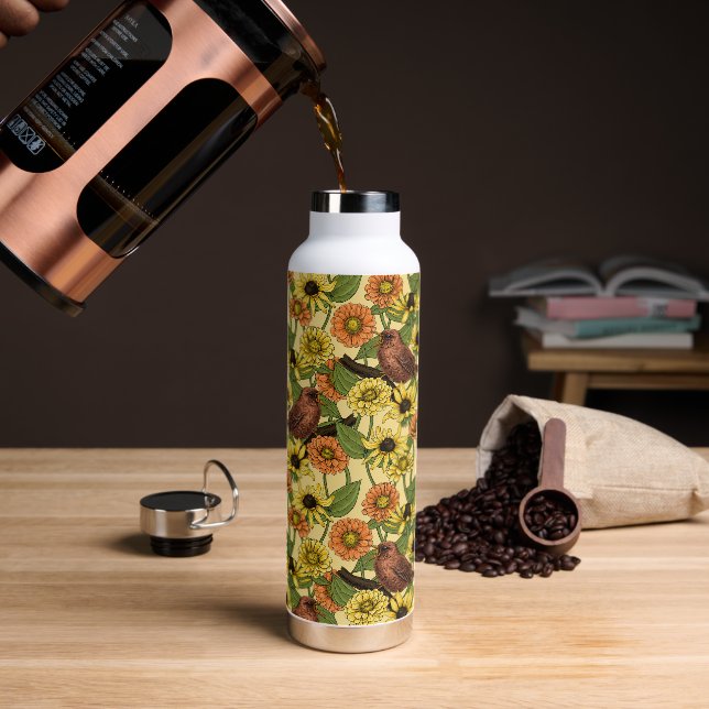 Bouteille D'eau Wens et fleurs sur jaune pâle (Gym)