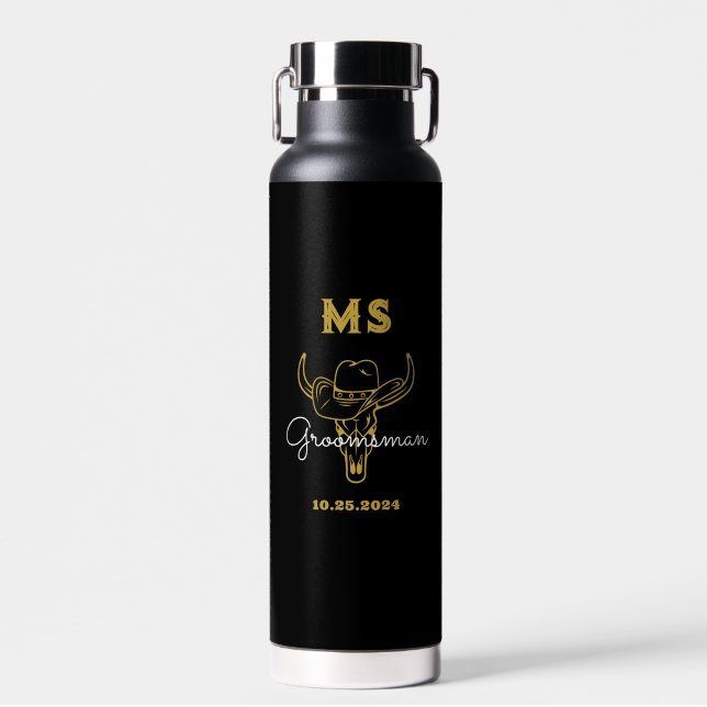 Bouteille D'eau Western Country Cowboy Mariage Monogram Groomsmen (Avant)