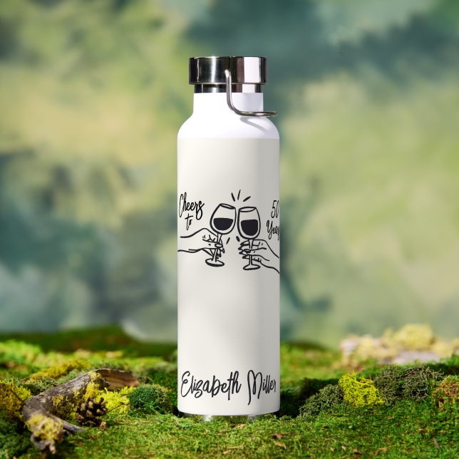 Bouteille D'eau Whimsical Hand Drawn Cheers to 50 Years Birthday  (Extérieur (pivotée))