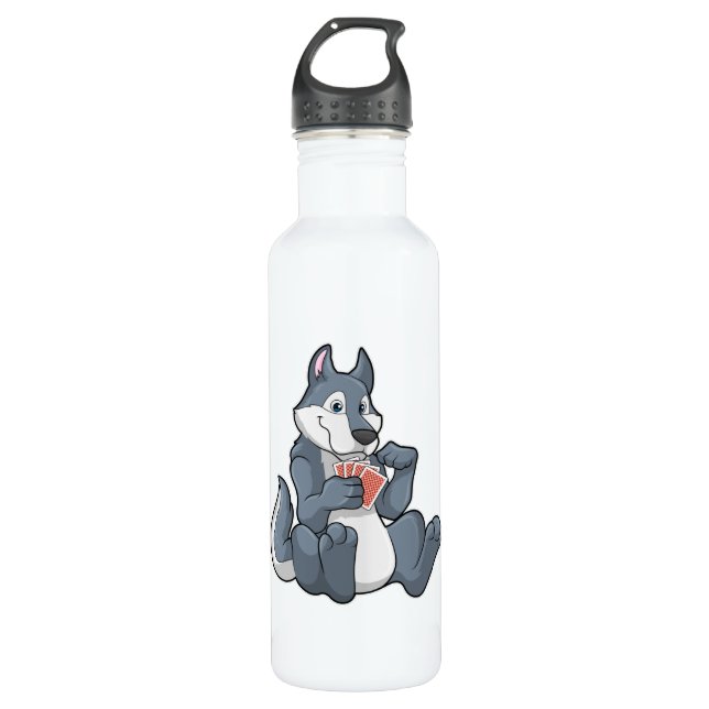Bouteille D'eau Wolf au Poker avec cartes de Poker (Devant)
