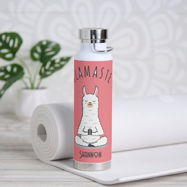 Bouteille D'eau Yoga Llama - Llamaste Pun Monogramme Nom (Yoga)