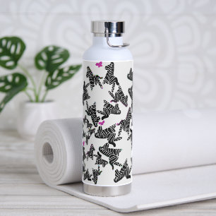 Bouteille D'eau Zèbre moderne noir blanc et rose