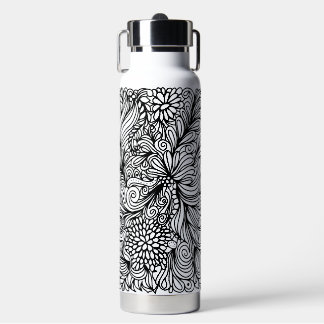 Bouteille D'eau Zentangle flower and paisley doodle design