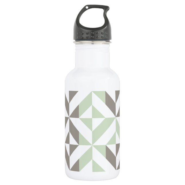 Bouteille D'eau ZigZag géométrique Sage Green et Silver (Devant)